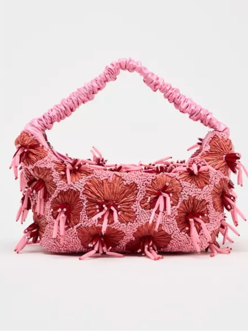 Zara Pink Beaded Floral Appliqué Mini Shoulder Bag